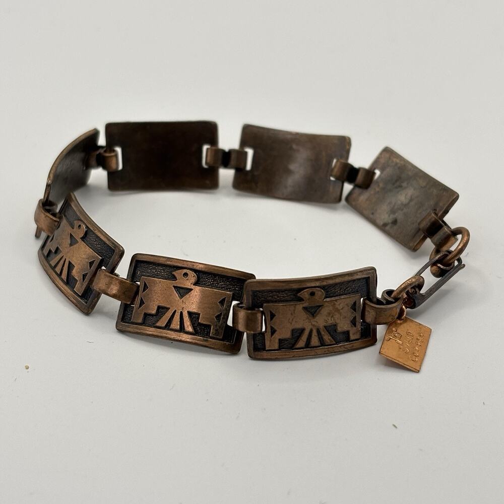 Vintage Solid Copper Thunderbird Link Bracelet Southwestern Tribal Style